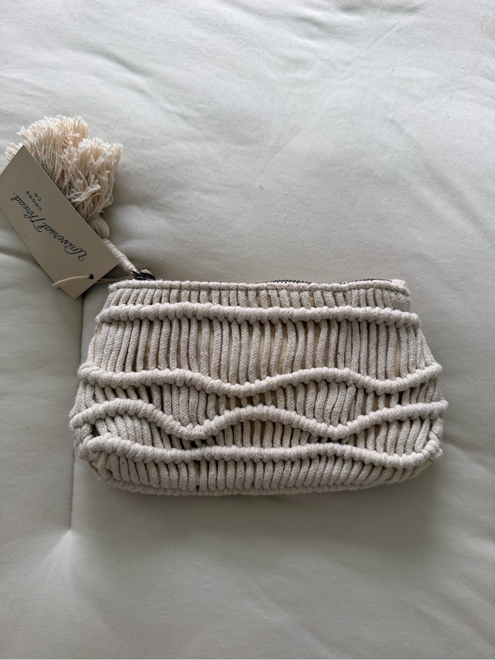 Universal Thread Cream Woven Cotton Clutch with Tassel